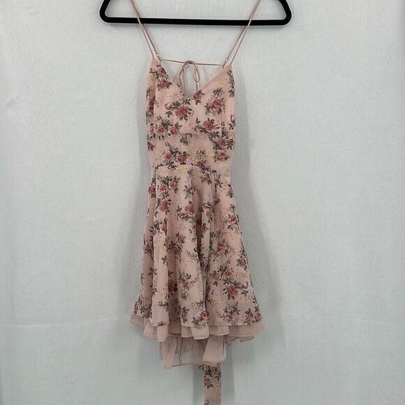 Lucy in the Sky Pink Floral Print Tie-Back Mini Dress Small - Picture 1 of 11